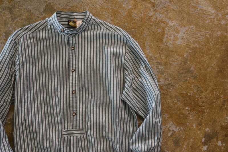 EURO Vintage　　゛Stripe Granpa Shirt゛ グランパシャツ　　　　cotton100％